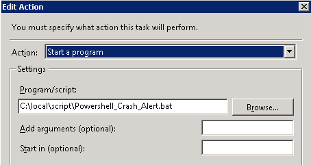 PowerShell Crash Alert - Scheduled Task Action